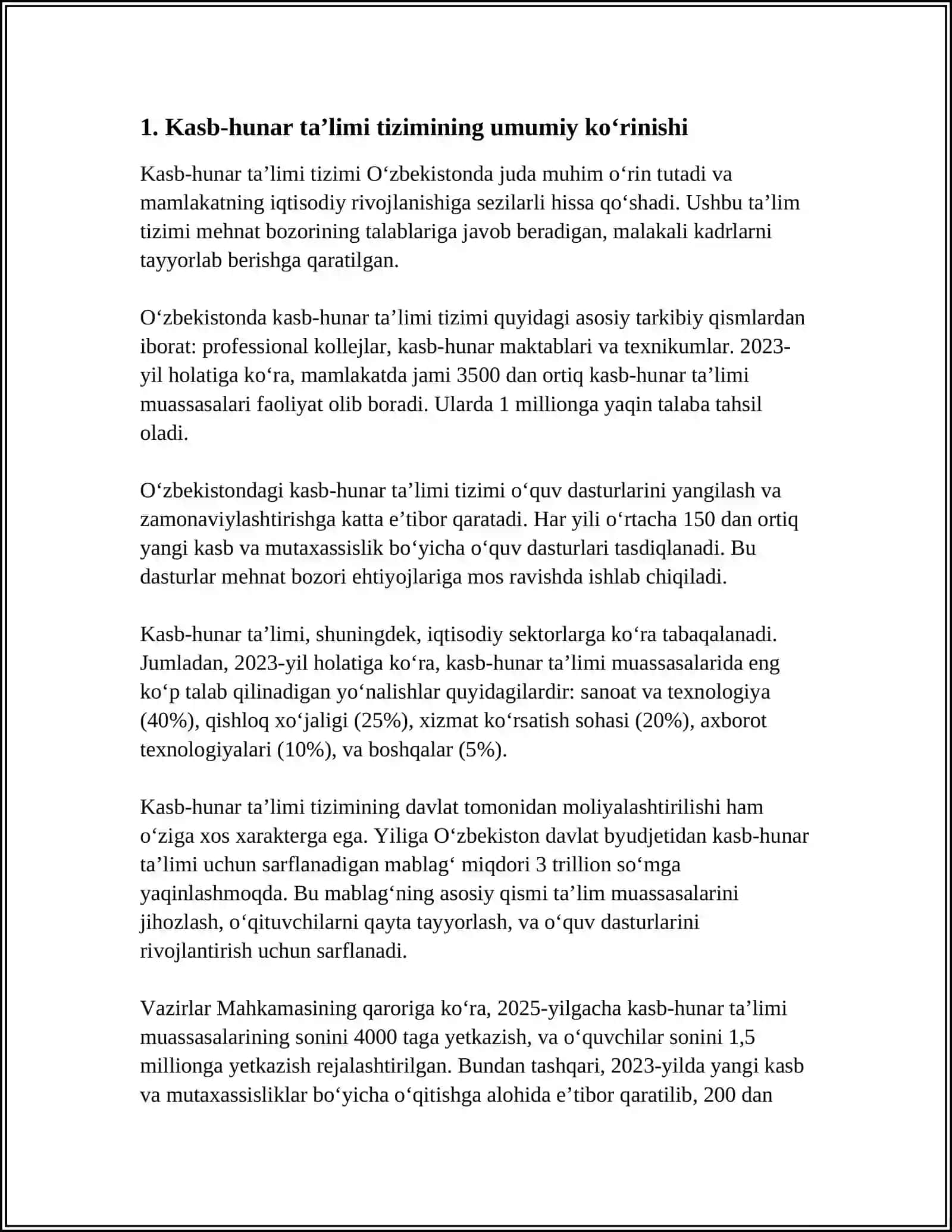 KASB-HUNARGA YO‘NALTIRISH BO‘YICHA TA’LIM MUASSASASI JAMOASINING FAOLIYATI BOYICHA MARUZA TAYYORLASH 4
