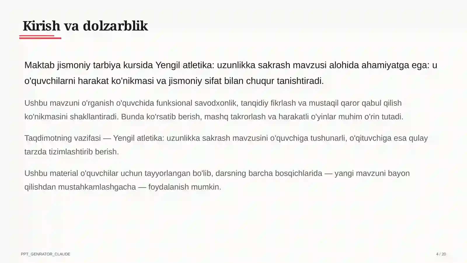 Yengil atletika: uzunlikka sakrash (6-sinf) 4