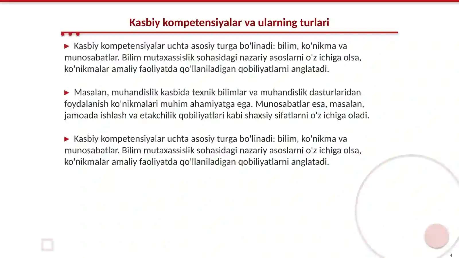 Mutaxassislikning kasbiy kompetensiyalari 4