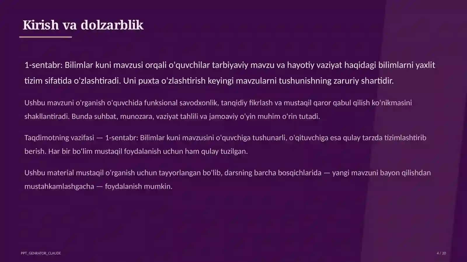Sinf soati va tarbiyaviy tadbirlar 4