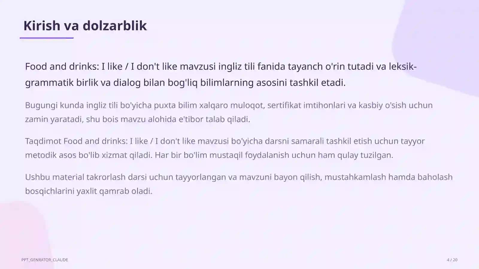 Ingliz tili (1–11) — takrorlash darsi uchun 4