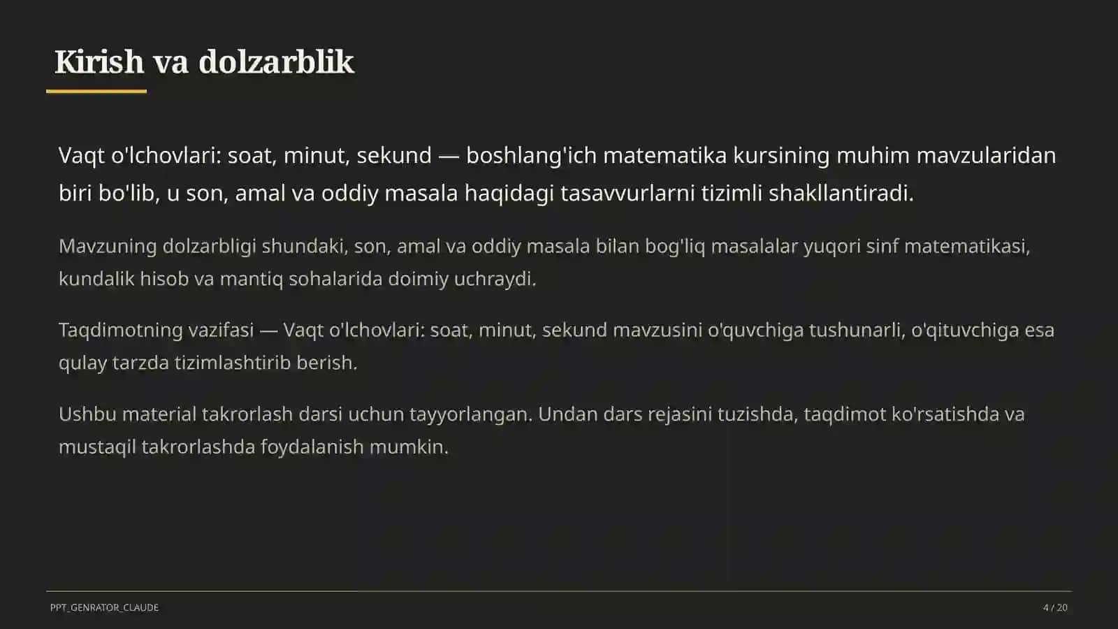 Vaqt o'lchovlari: soat, minut, sekund (3-sinf) 4