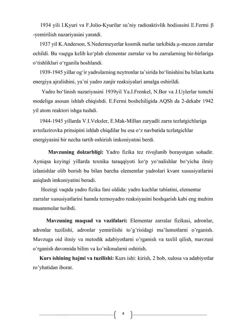 ELEMENTAR ZARRALAR VA ADRONLAR. KURS ISHI 4