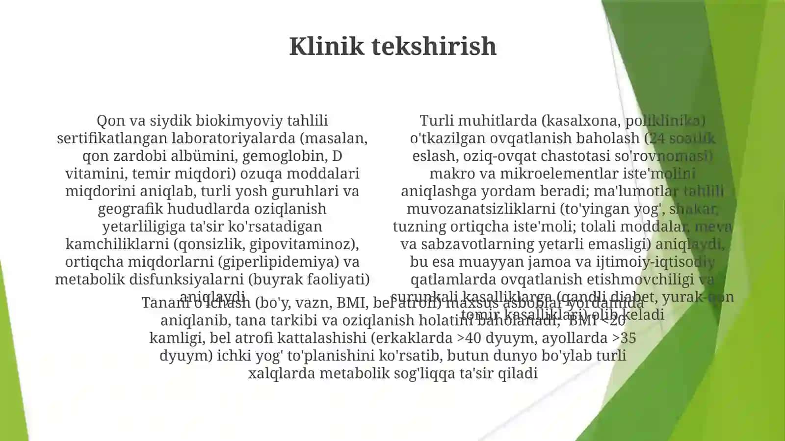 Shaxsiy ovqatlanishning adekvatligini o'rganish va baholash 4