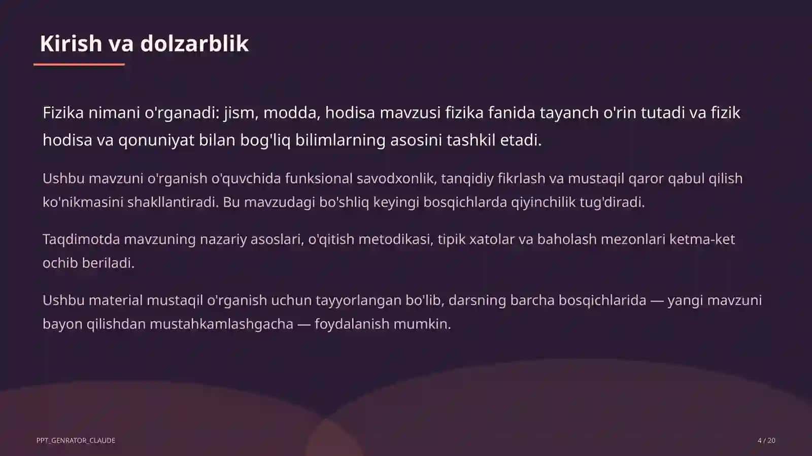 Fizika nimani o'rganadi: jism, modda, hodisa (6-sinf) 4