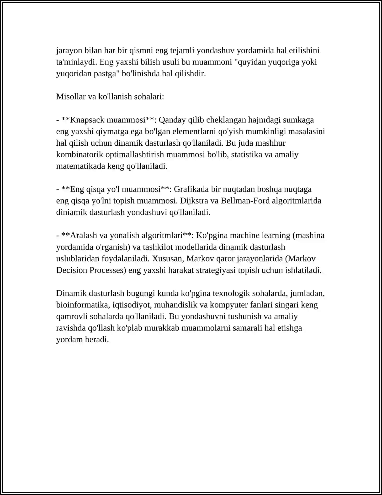 DINAMIK DASTURLASH: NAZARIY ASOSLAR VA AMALIY QO'LLANISHI 4