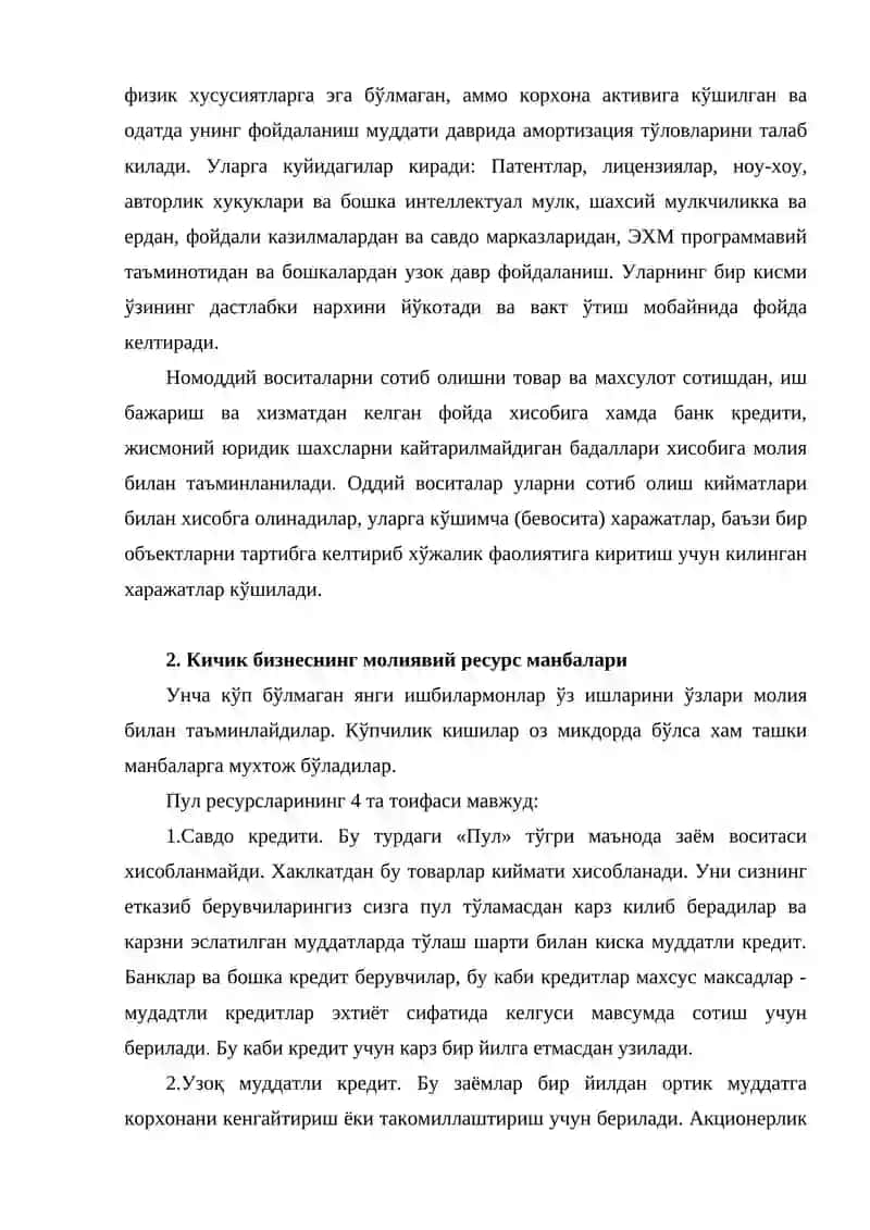 Кичик бизнесни молиялаш ва кредит билан таъминлаш хусусиятлари 4