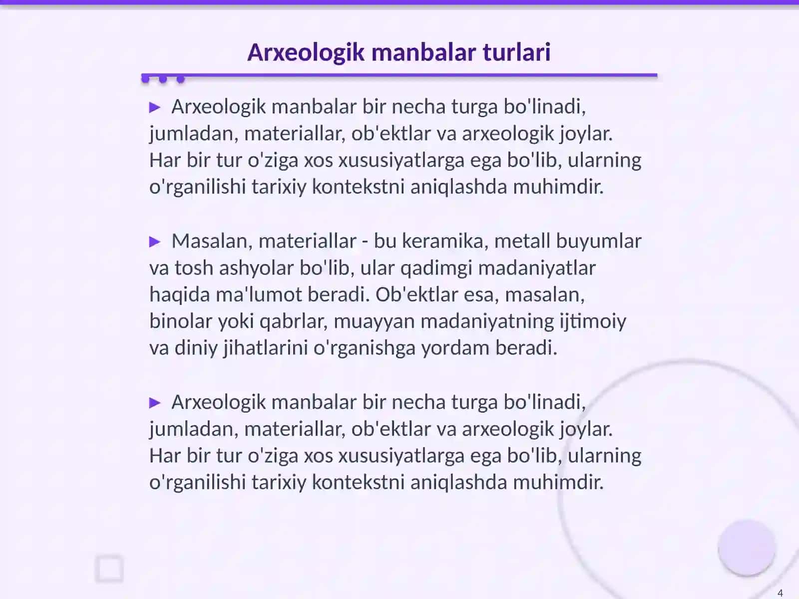 Arxeologik manba va uning turlari 4