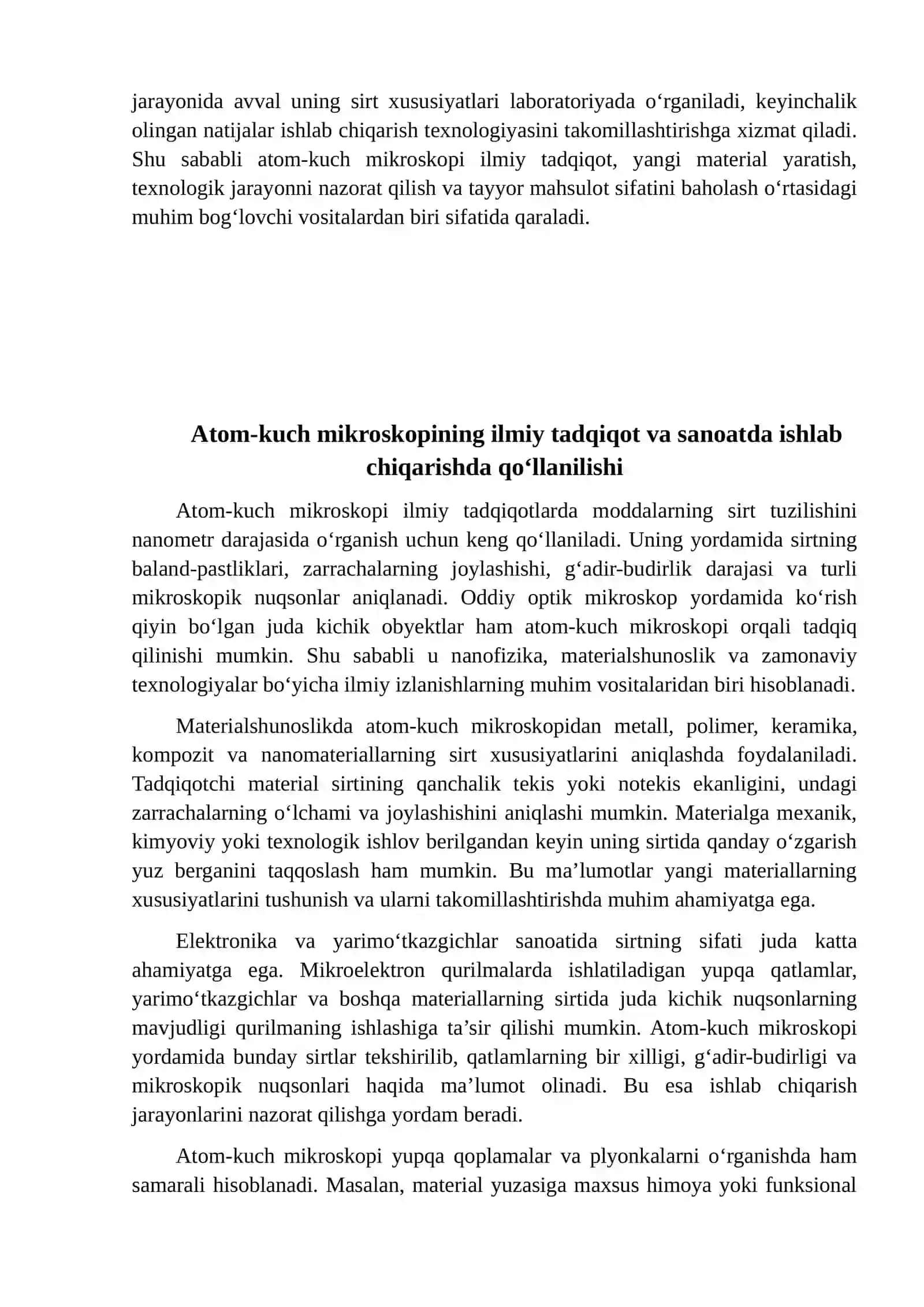 Atomno-kuch mikroskopining ilmiy tadqiqot va sanoatda ishlab chiqarishda qo‘llanilishi 4