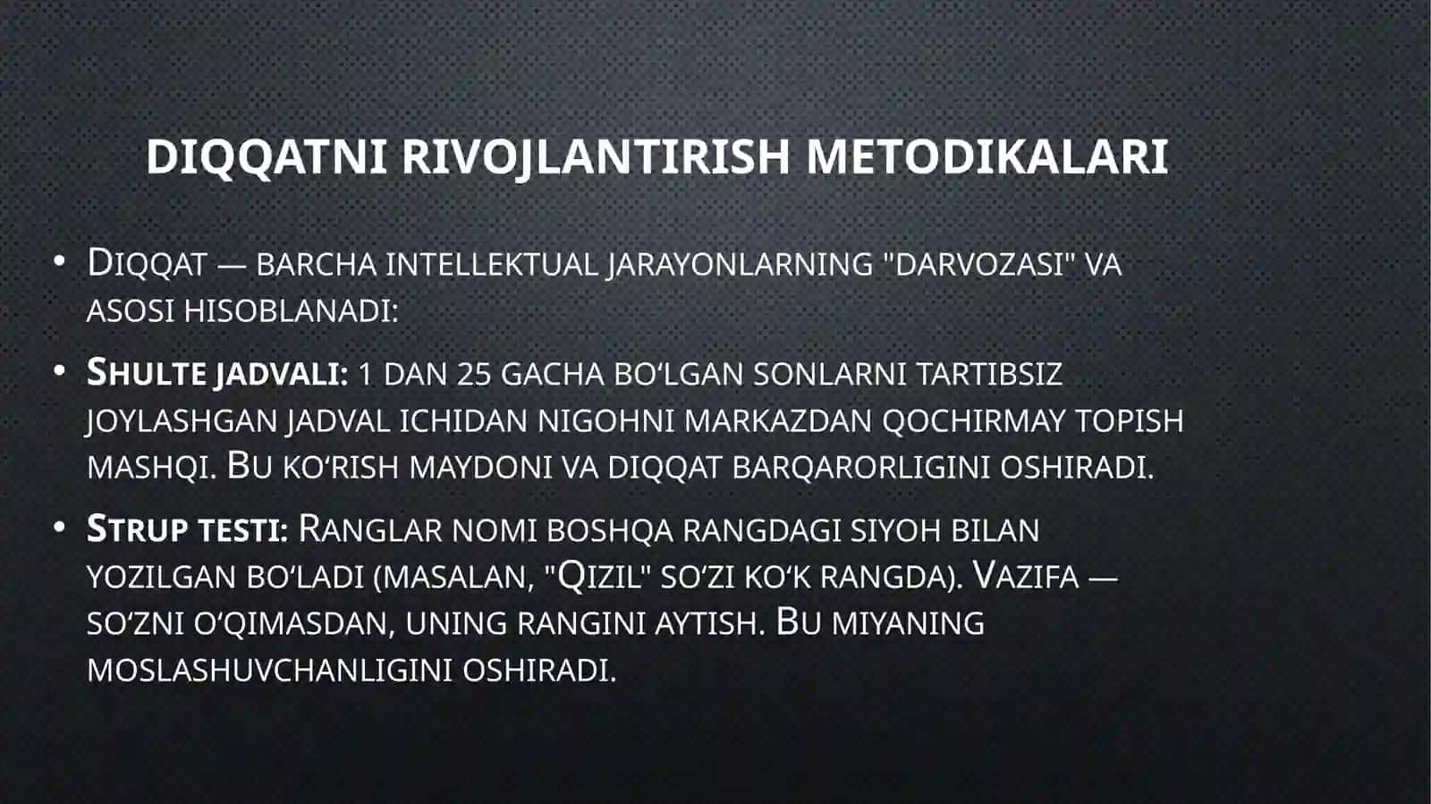 DIQQAT, XOTIRA VA TAFAKKURNI RIVOJLANTIRISH METODIKALARI 4