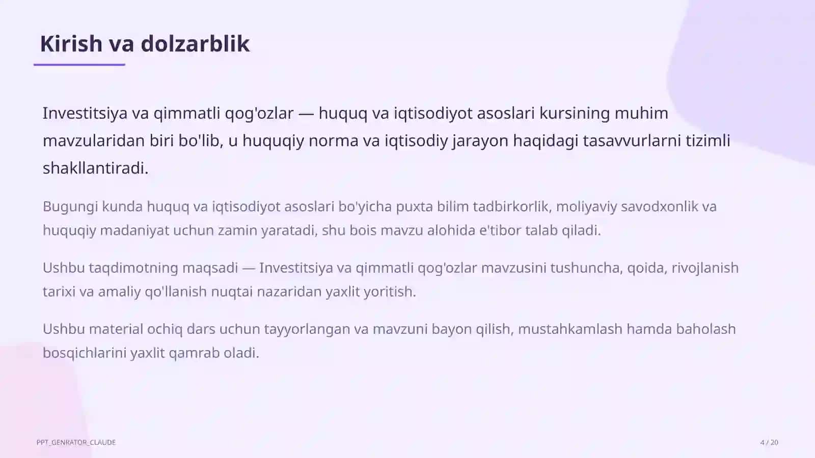 Investitsiya va qimmatli qog'ozlar (11-sinf) 4
