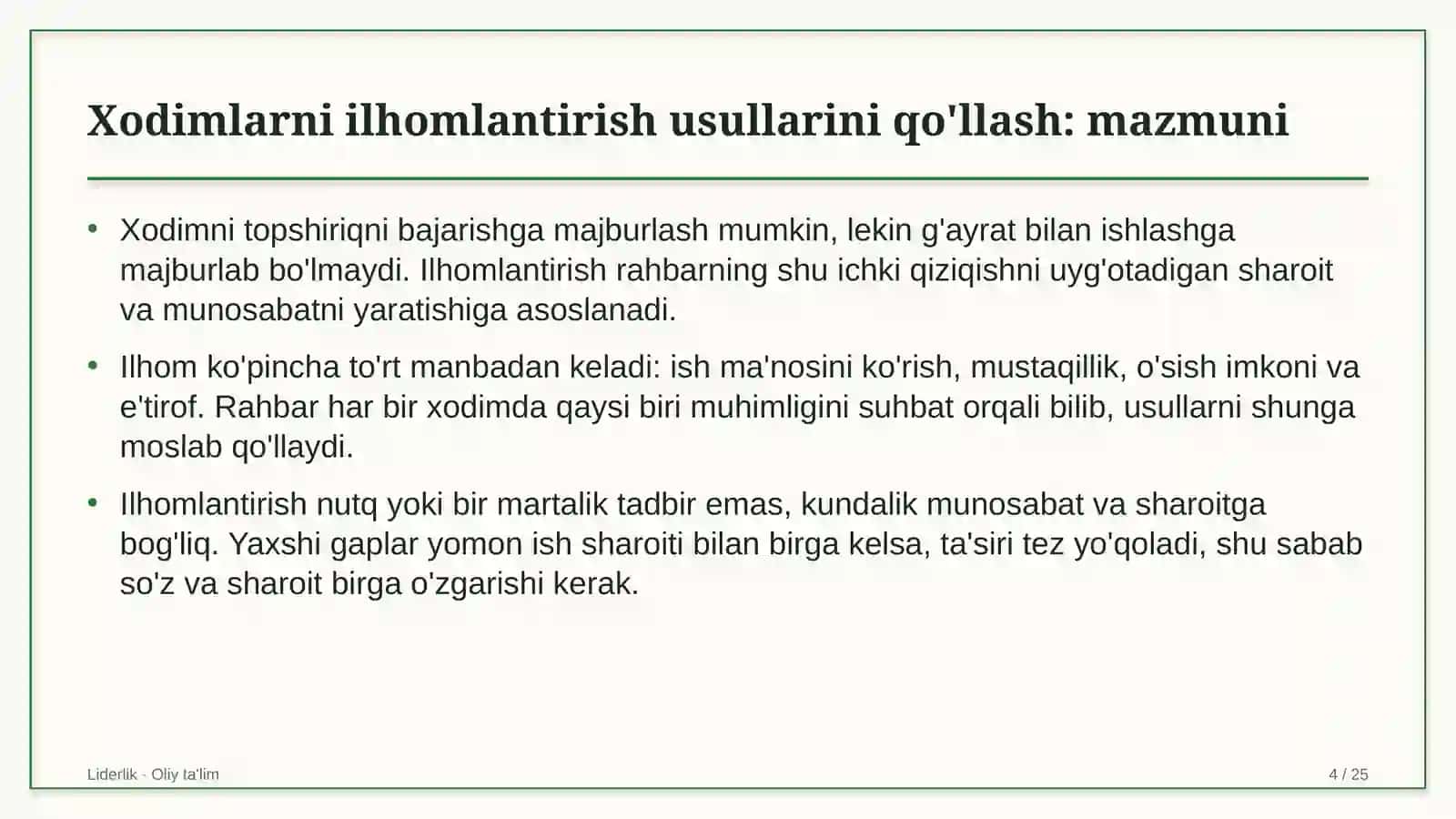 Burg'ulash korxonalarida xodimlarni ilhomlantirish usullarini qo'llash 4