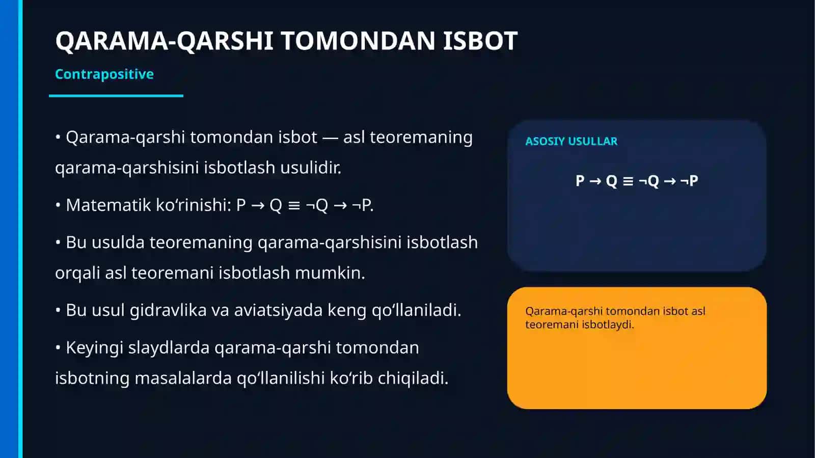 TEOREMA ISBOTLARINING MUQOBIL USULLARI TO‘PLAMINI TAYYORLASH 4