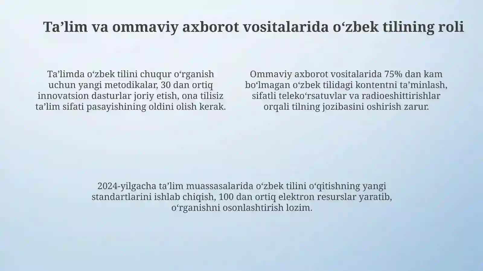 O‘zbek tilining davlat tilisifatidagi nufoz va mavqe yini tubda nashirish 4