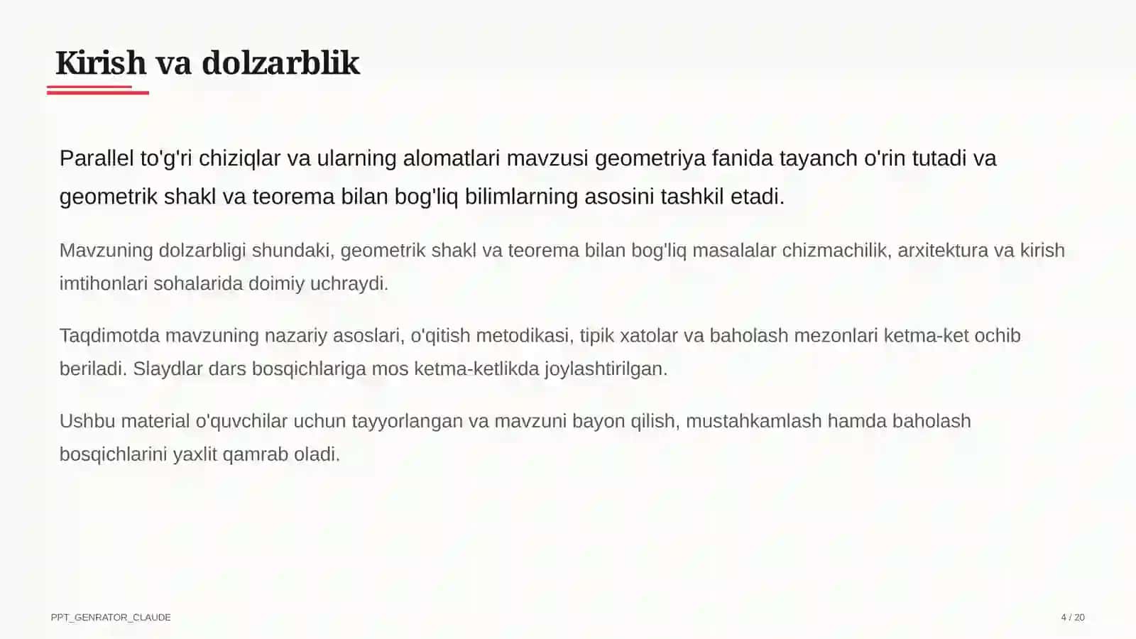 Parallel to'g'ri chiziqlar va ularning alomatlari (7-sinf) 4