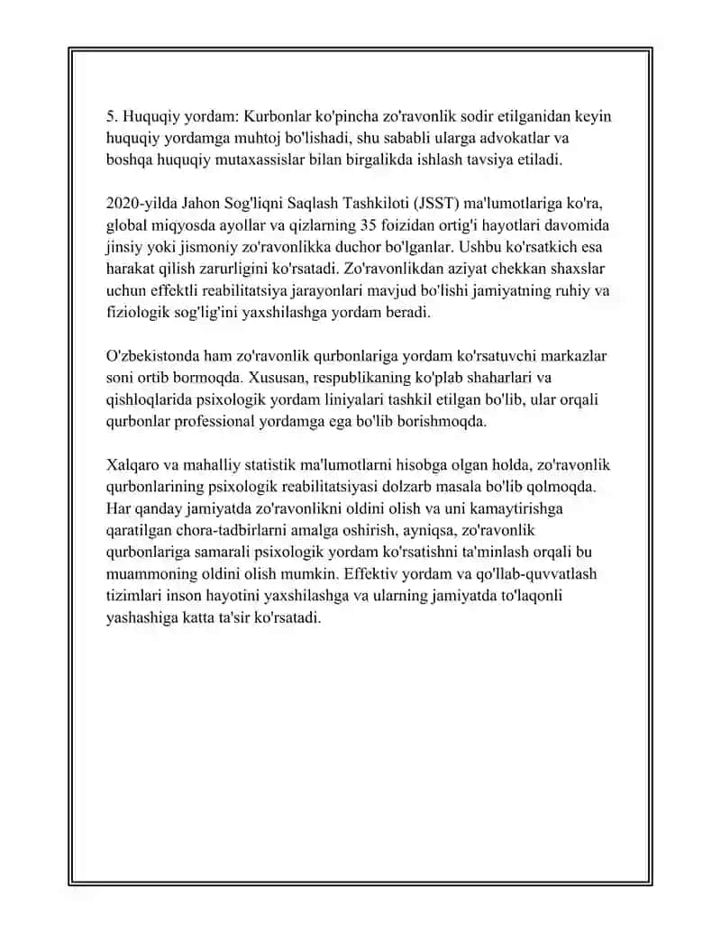 ZÕRAVONLIK QURBONLARI BÕLGAN AYOLLAR VA BOLALAR BILAN IJTIMOIY REABLITATSIYANI AMALGA OSHIRISH JARAYONI 4