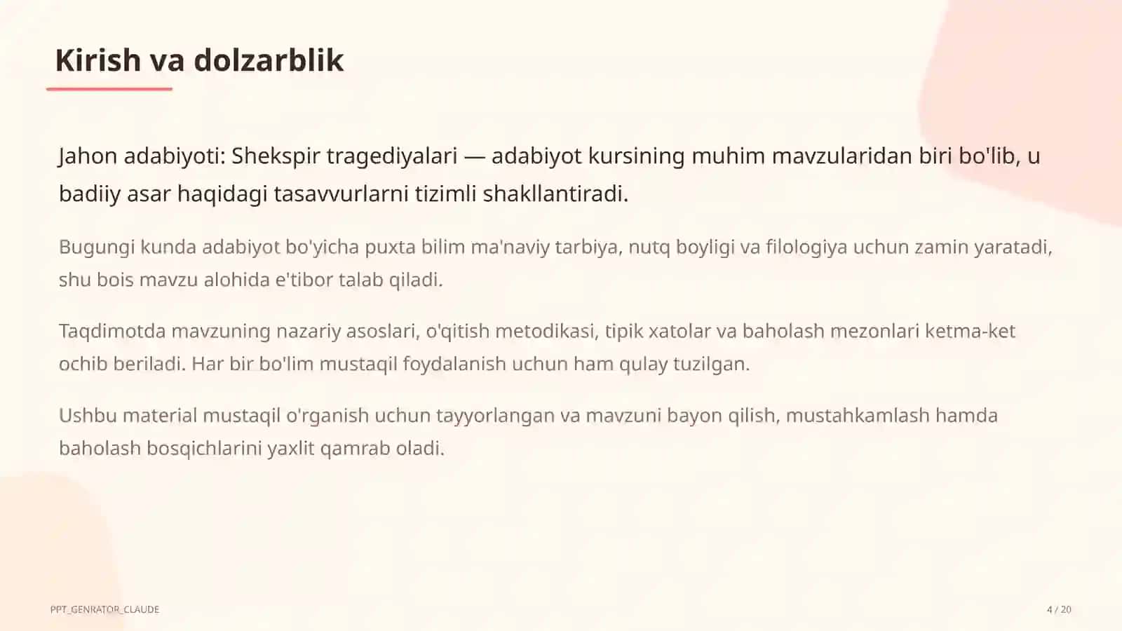 Jahon adabiyoti: Shekspir tragediyalari (10-sinf) 4