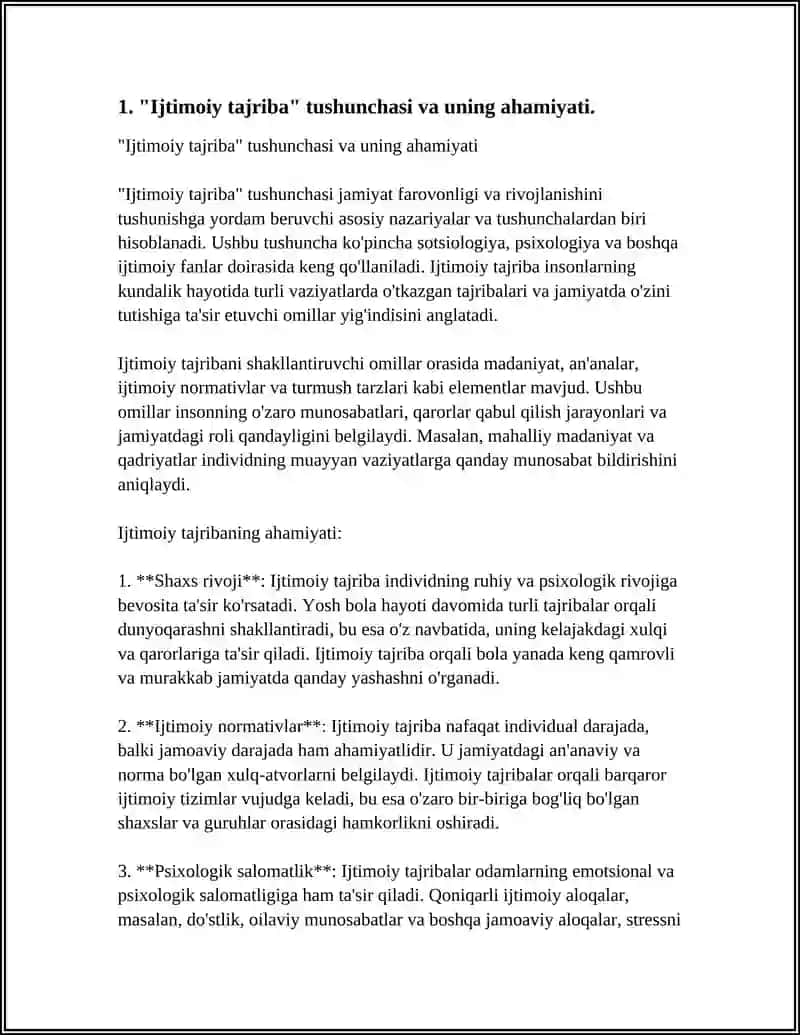Ijtimoiy Tajriba Shakllantirish Referat 4