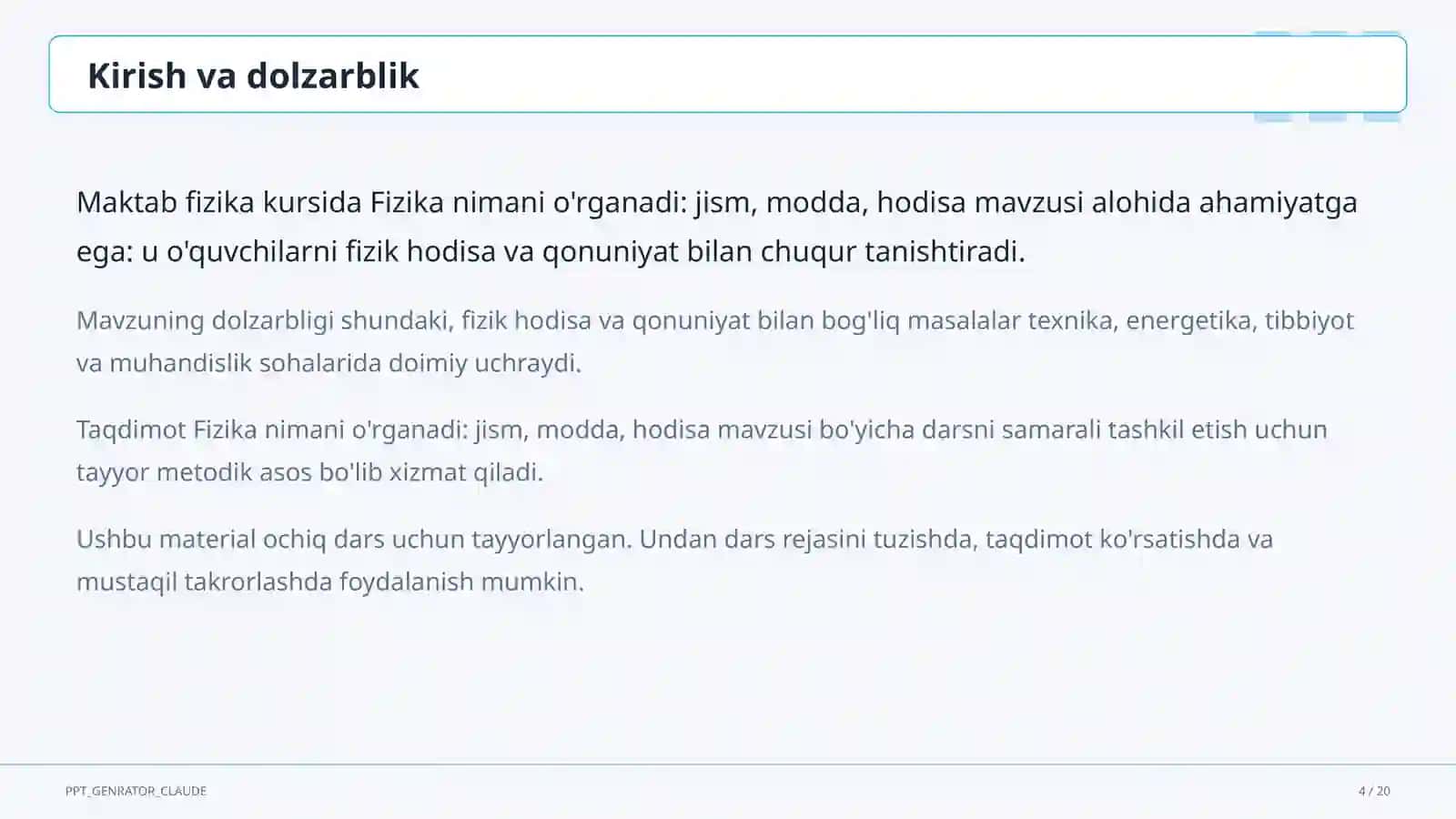 Fizika nimani o'rganadi: jism, modda, hodisa (6-sinf) 4