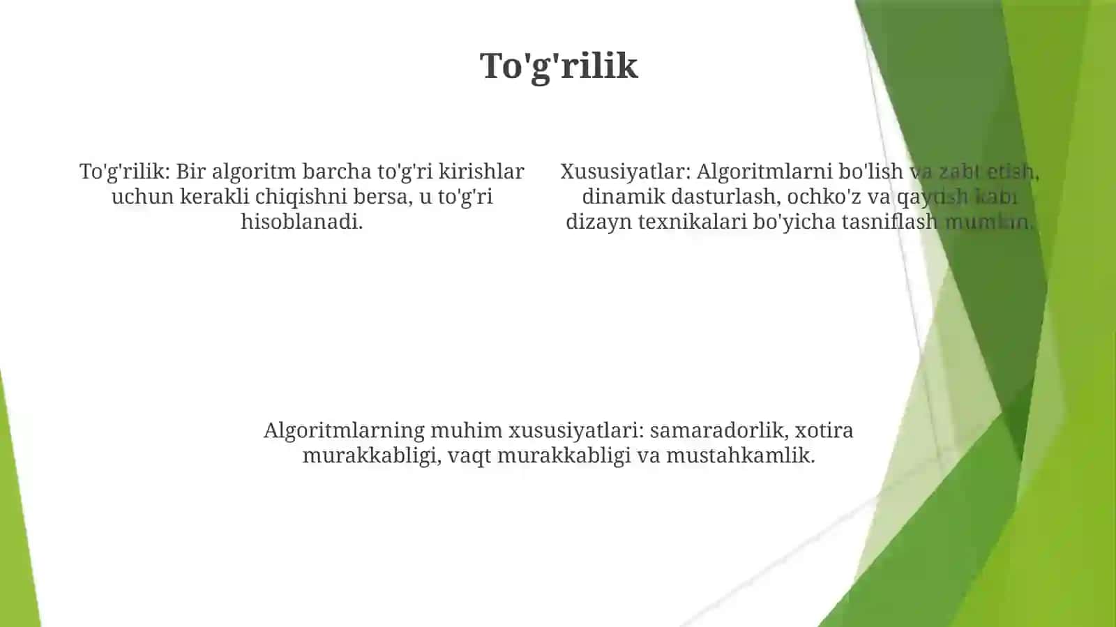 Algoritmlarning turli xossalari 4