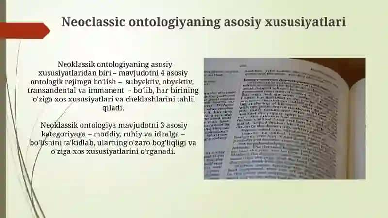 Neoklassik ontologiyaning yoʻnalishlari va mohiyati 4