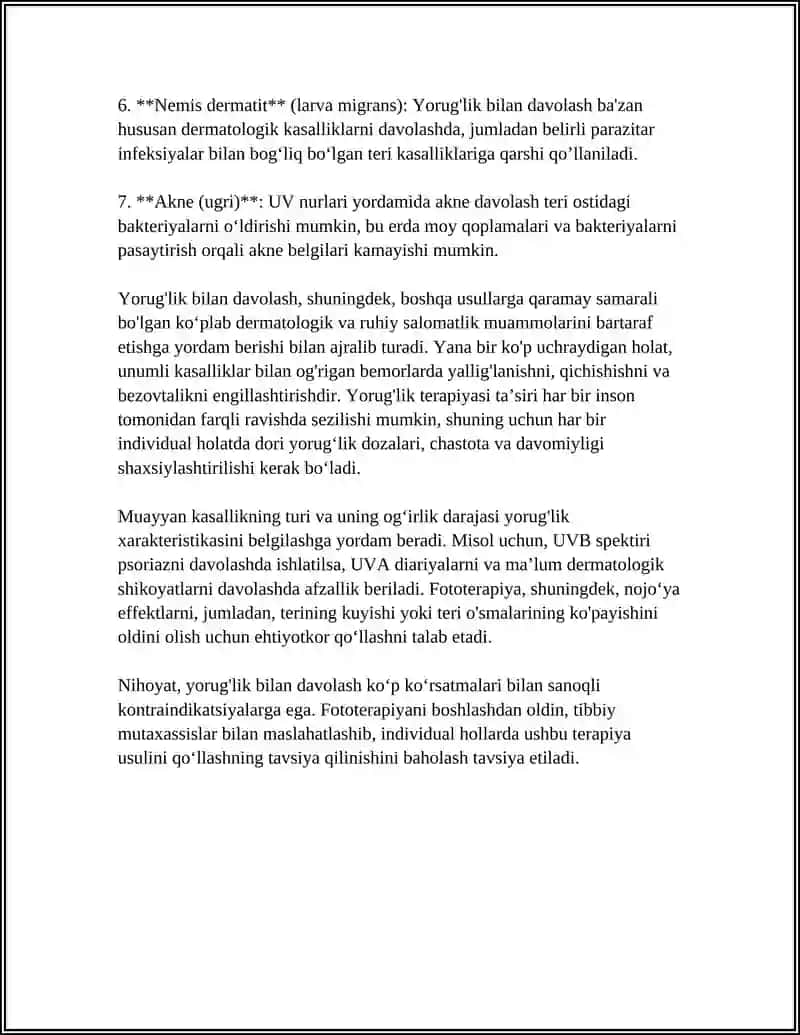 Yorug'lik bilan davolashning umumiy ko'rsatmalari 4