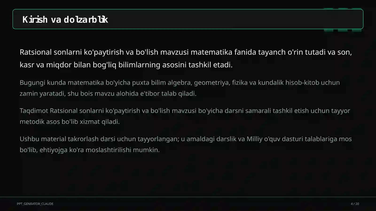 Ratsional sonlarni ko'paytirish va bo'lish (6-sinf) 4