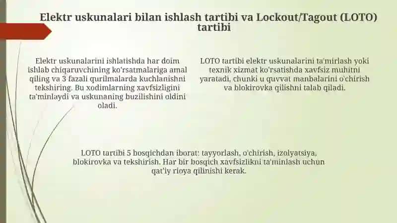 Elektir toki bilan ishlaganda texnik xafszlik qoydalari 4