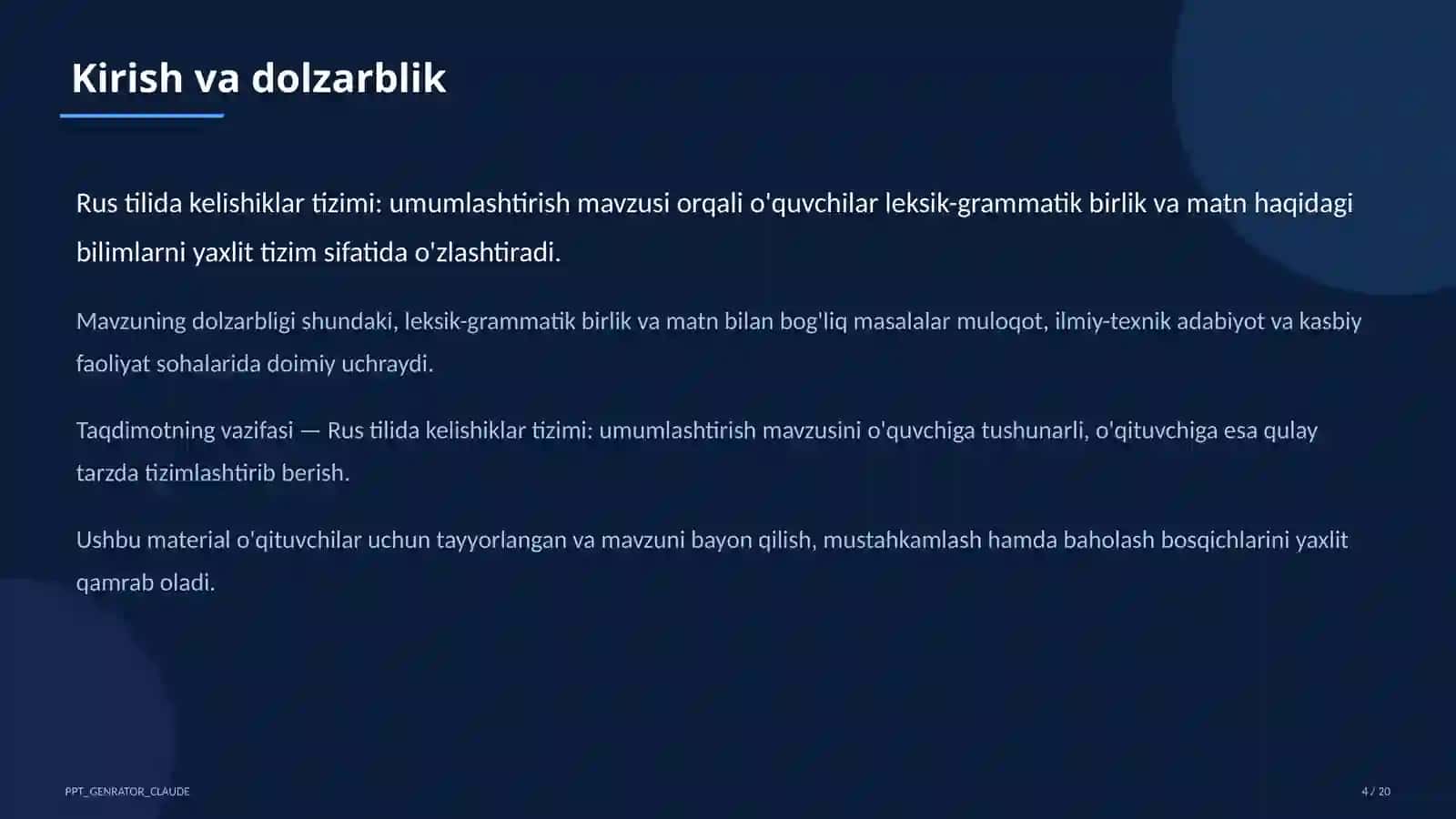 Rus tilida kelishiklar tizimi: umumlashtirish (6-sinf) 4