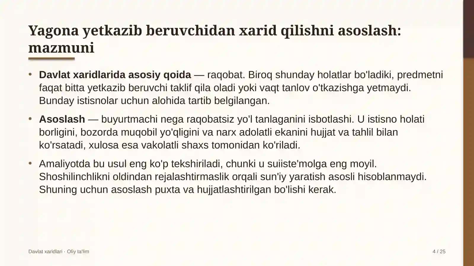Botanika bog'larida yagona yetkazib beruvchidan xarid qilishni asoslash 4