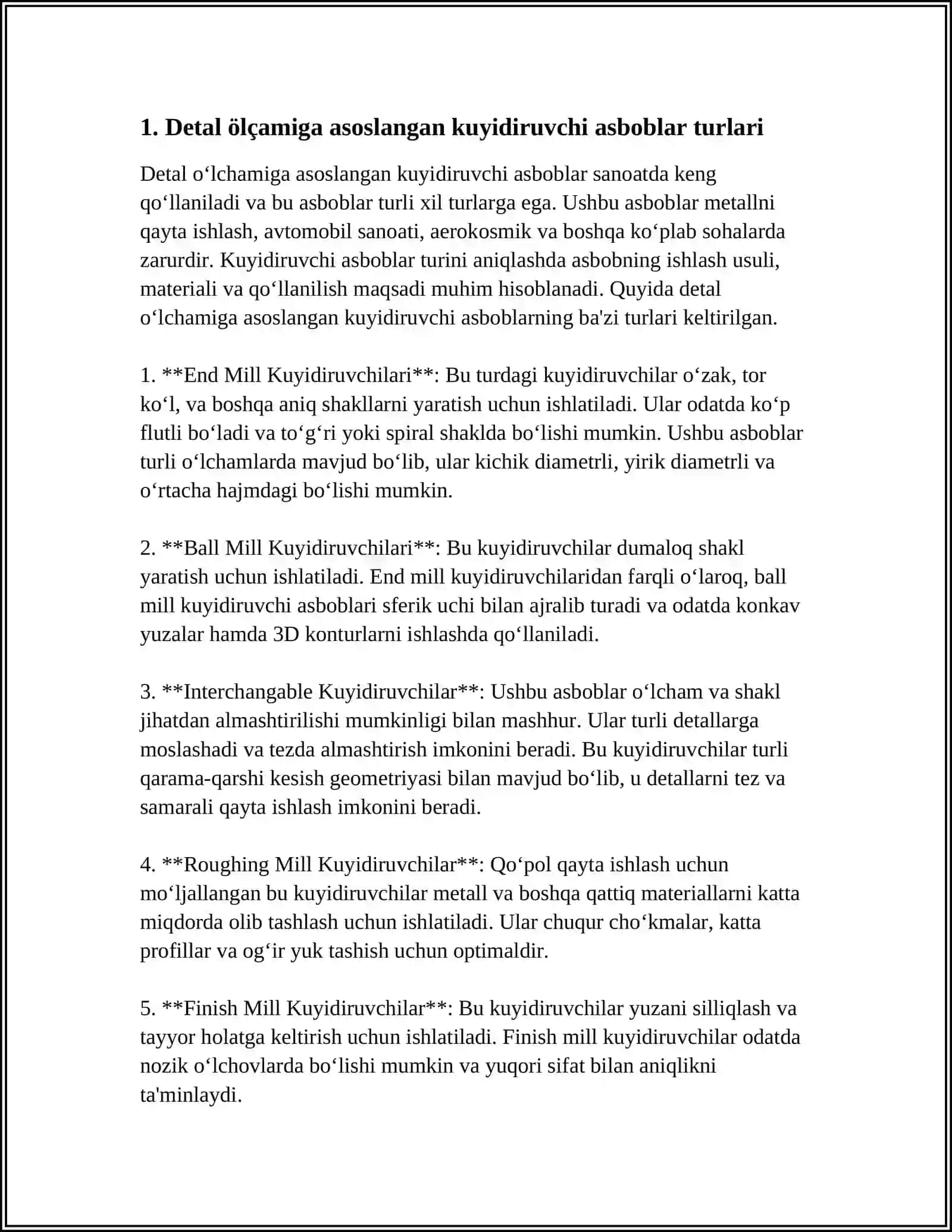 DETAL O‘LCHAMIGA QARAB KUYDIRUVCHI ASBOBLAR VA MATERIALLAR TANLASH 4