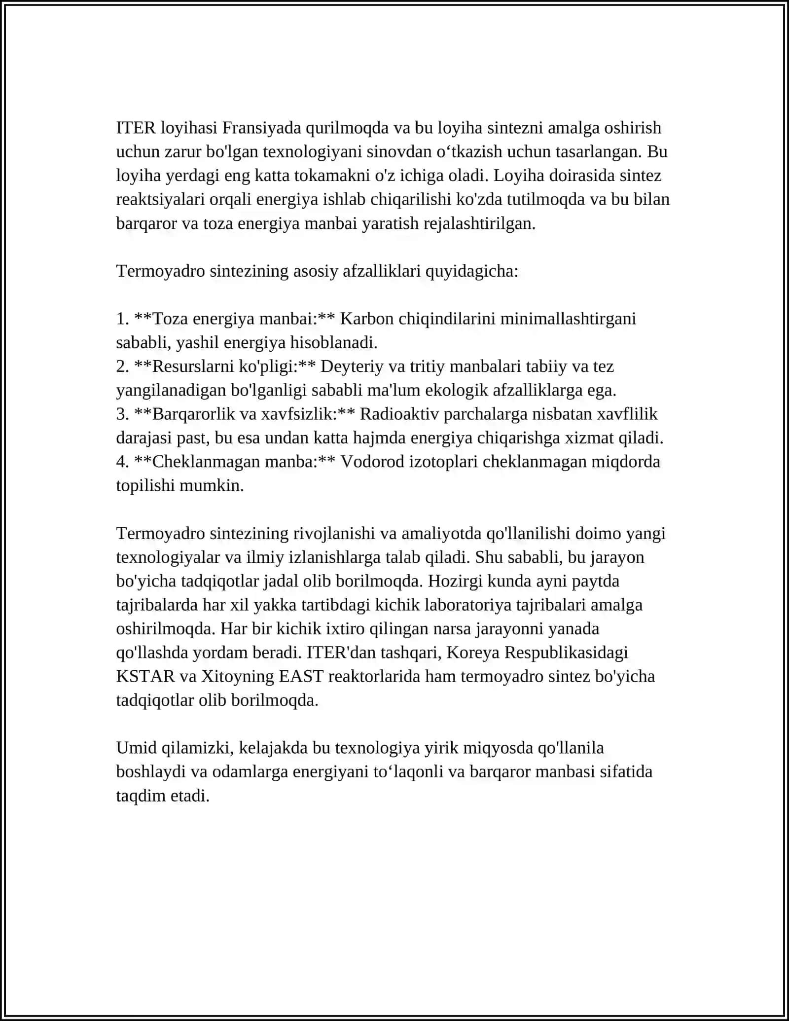 TERMA YADRO SINTEZ REAKSIYALARNI BOSHQARISH MUAMMOSI 4