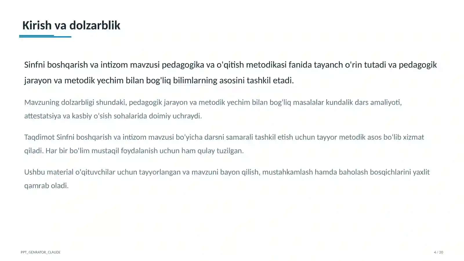 Sinfni boshqarish va intizom 4