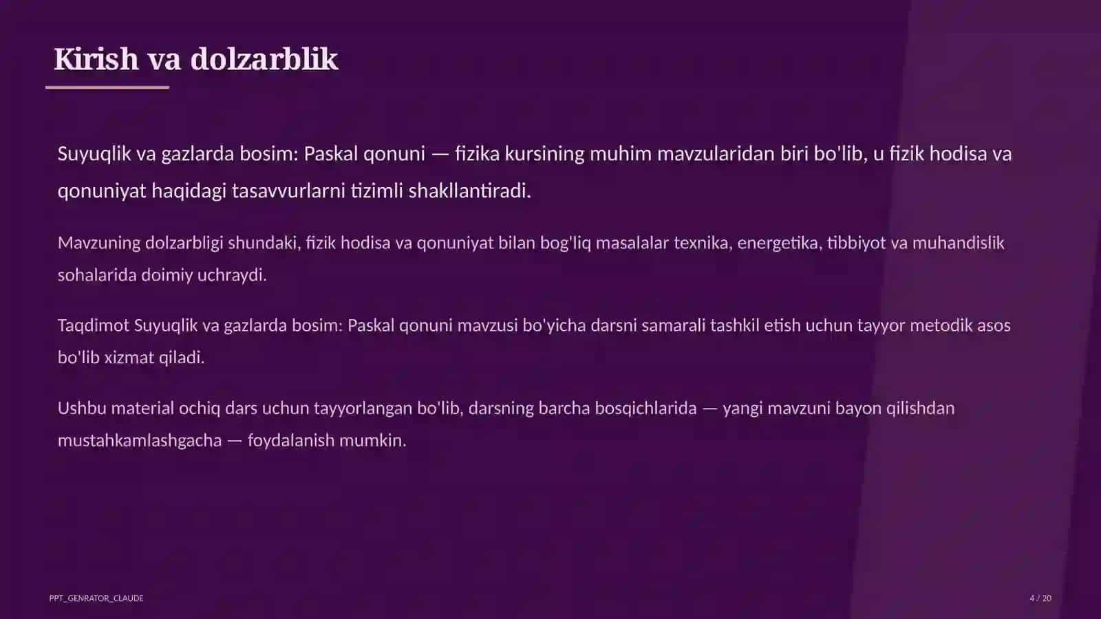 Suyuqlik va gazlarda bosim: Paskal qonuni (7-sinf) 4