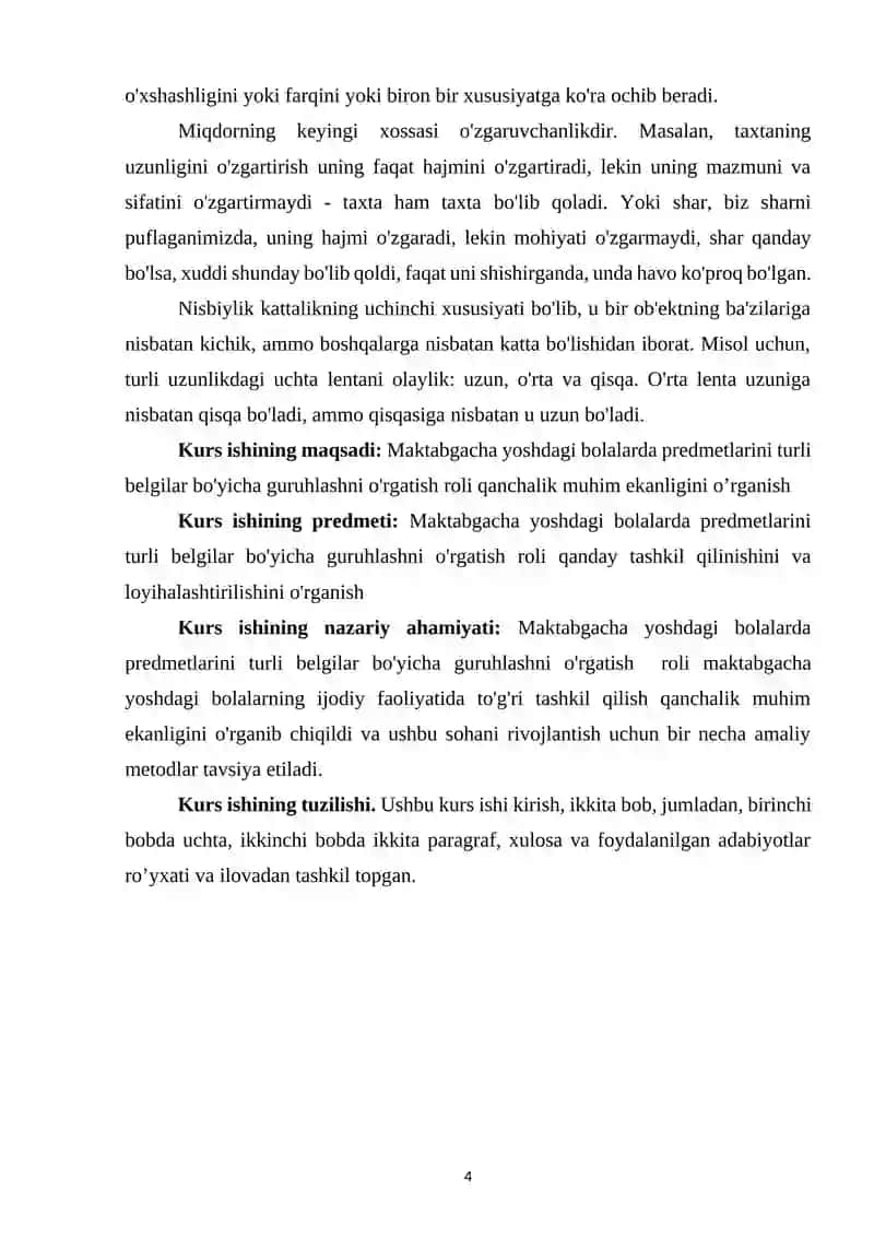 "Maktabgacha yoshdagi bolalarda predmetlarini turli belgilar bo'yicha guruhlashni o'rgatish" 4