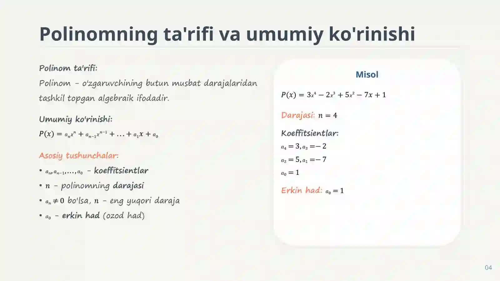 Polinom funksiyalari 4