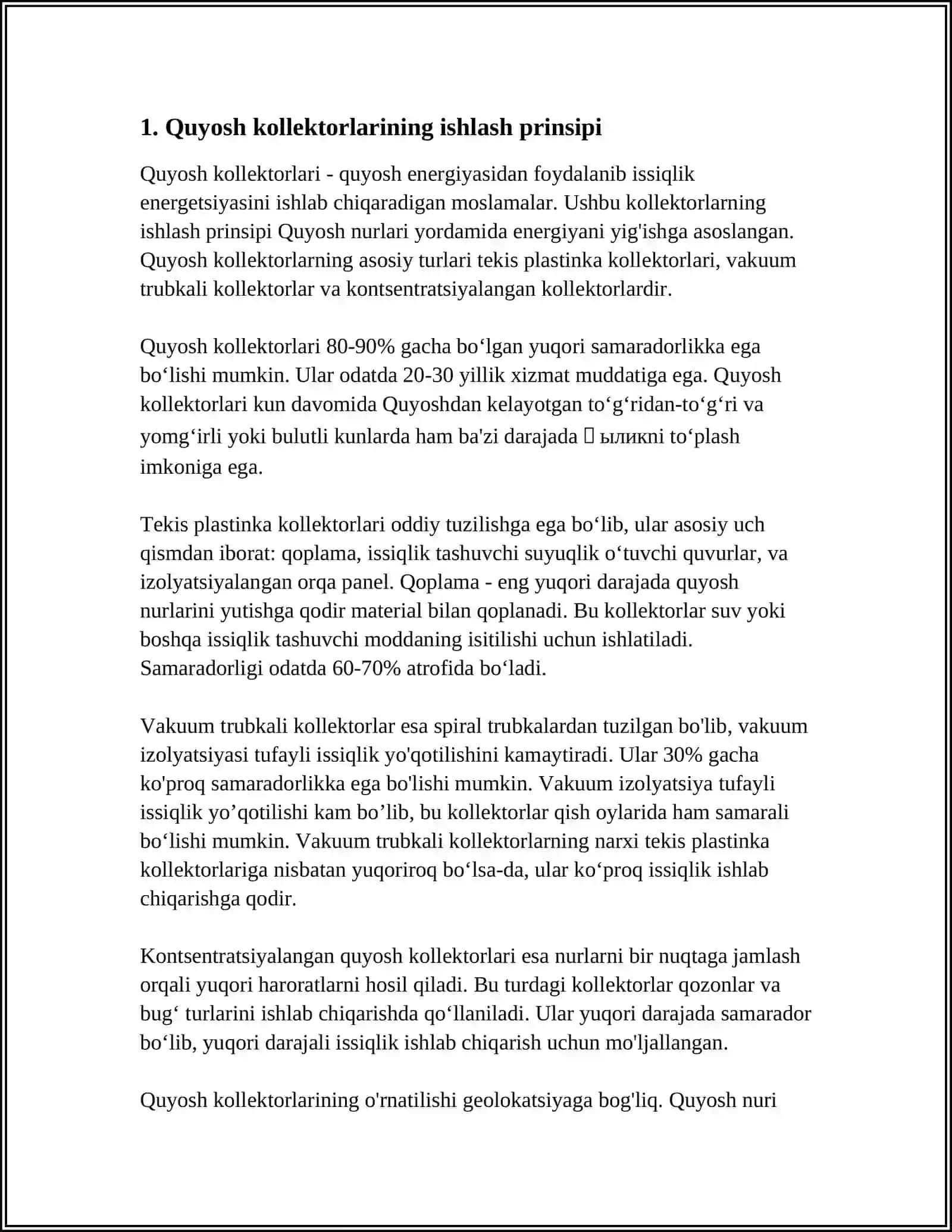 QUYOSH KOLLEKTORLARI VA ULARNI YASASHDA ISHLATILADIGAN MATERIALLAR 4