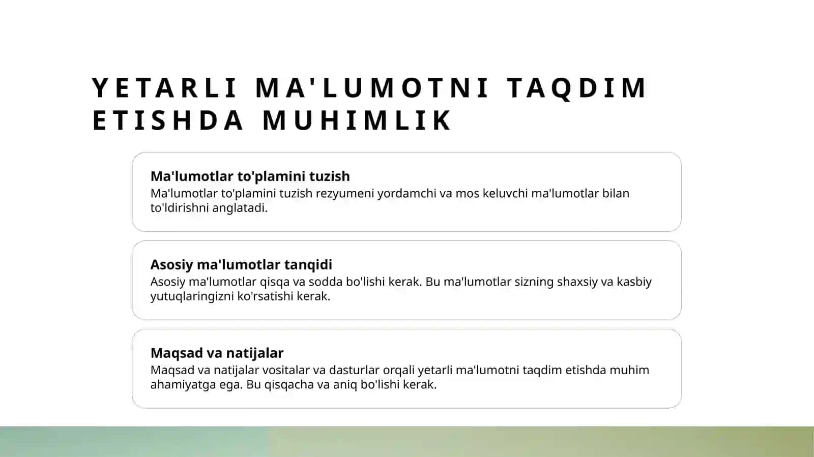 Taʼsirchan rezyume va boshqa biografik maʼlumotlar tuzish 4