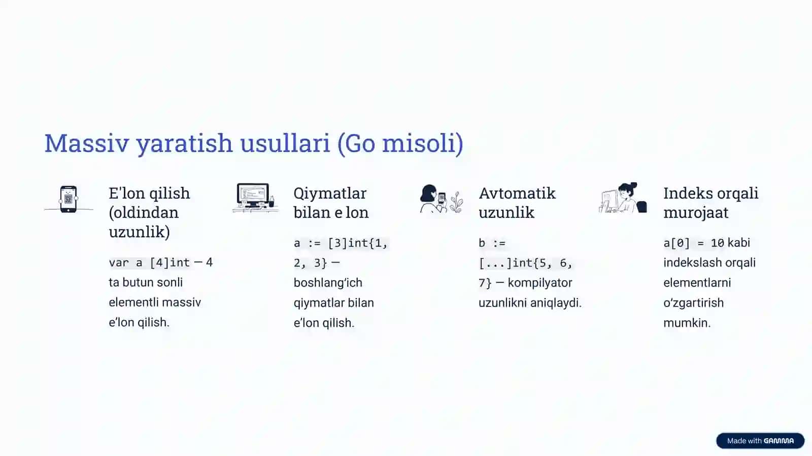 Massivlar va ularni yaratish: Maqsad va dasturiy taʼminotdagi qoʻllanilishi 4