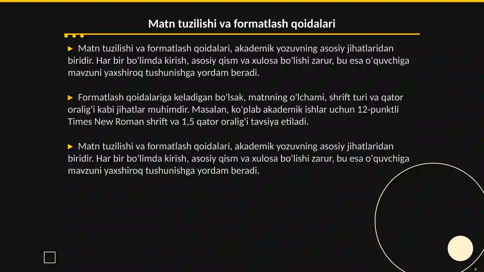 Akademik matinlarni loyhihalash qoidalari va standardlari 4