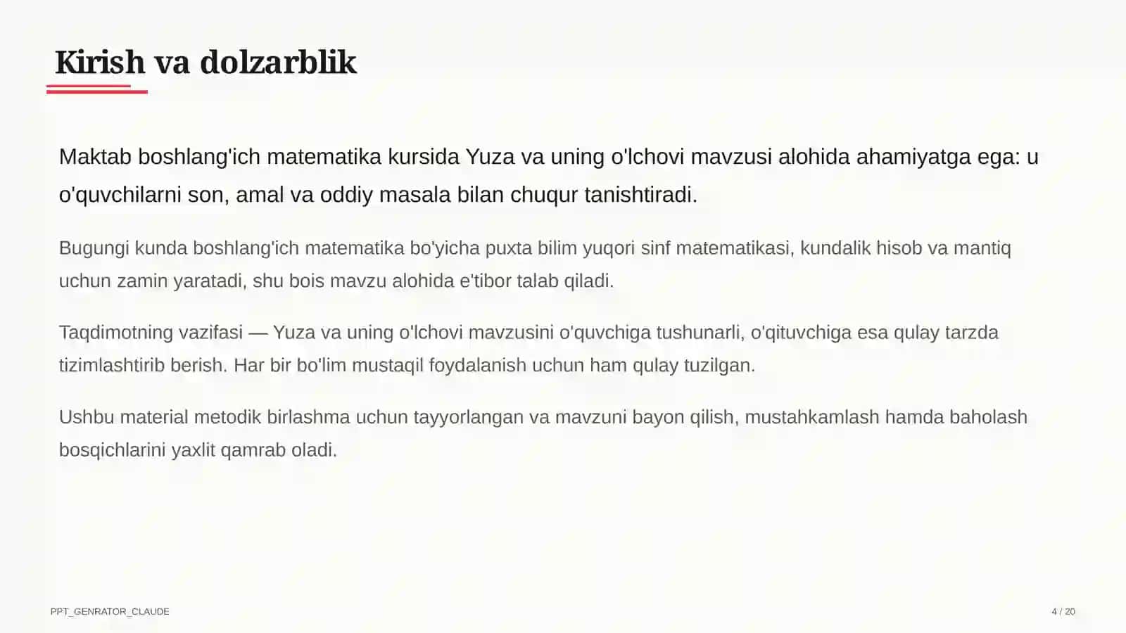 Yuza va uning o'lchovi (3-sinf) 4