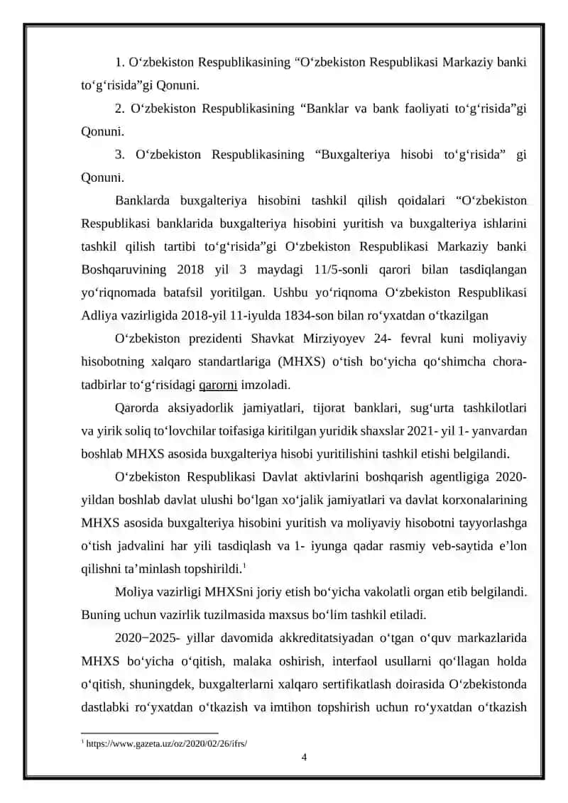 Banklarda buxgalteriya hisobini tashkil qilishning huquqiy asoslar 4