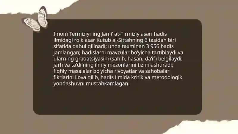 Imom Buxoriy va Imom Termiziyning hadis ilmiga qoʻshgan hissasi 4