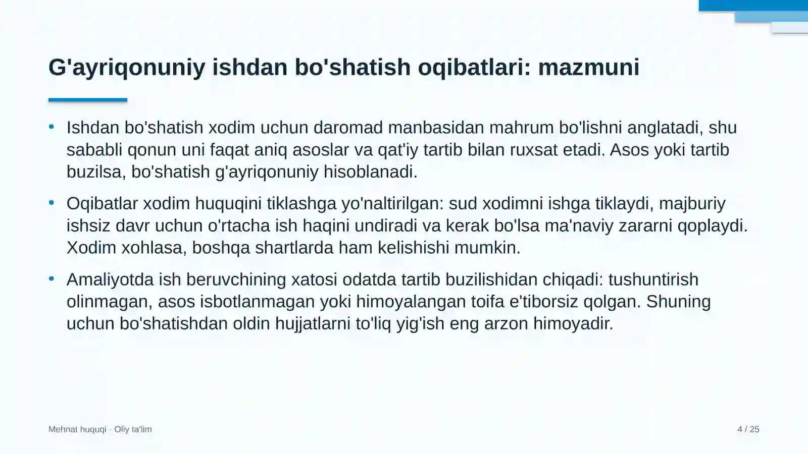 Mehant huquqi · Oliy ta'lim 4