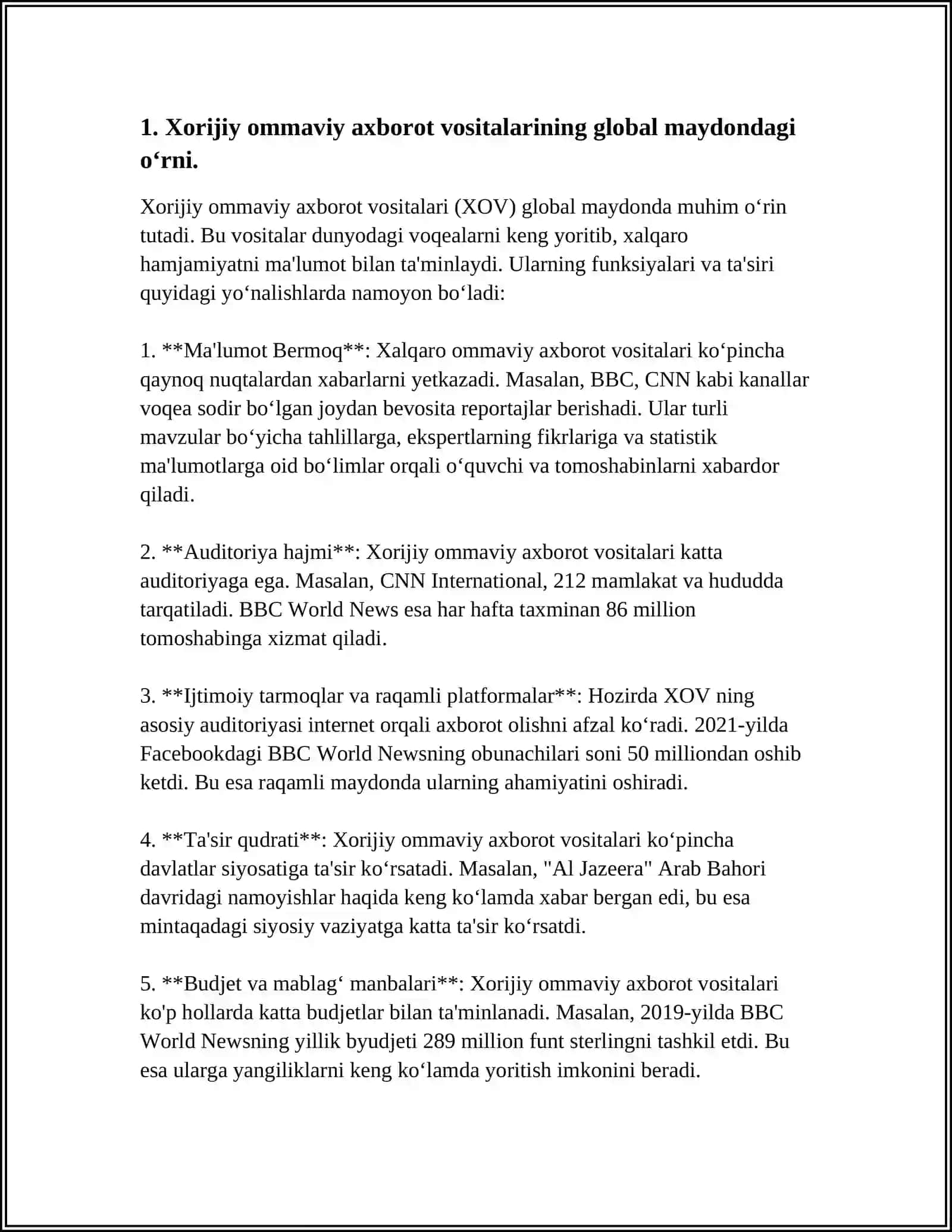XORIJIY OMMAVIY AXBOROT VOSITALARINI MEDIA MAYDONIDAGI OʻRNI 4