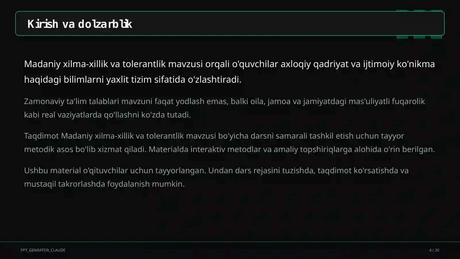 Madaniy xilma-xillik va tolerantlik (11-sinf) 4