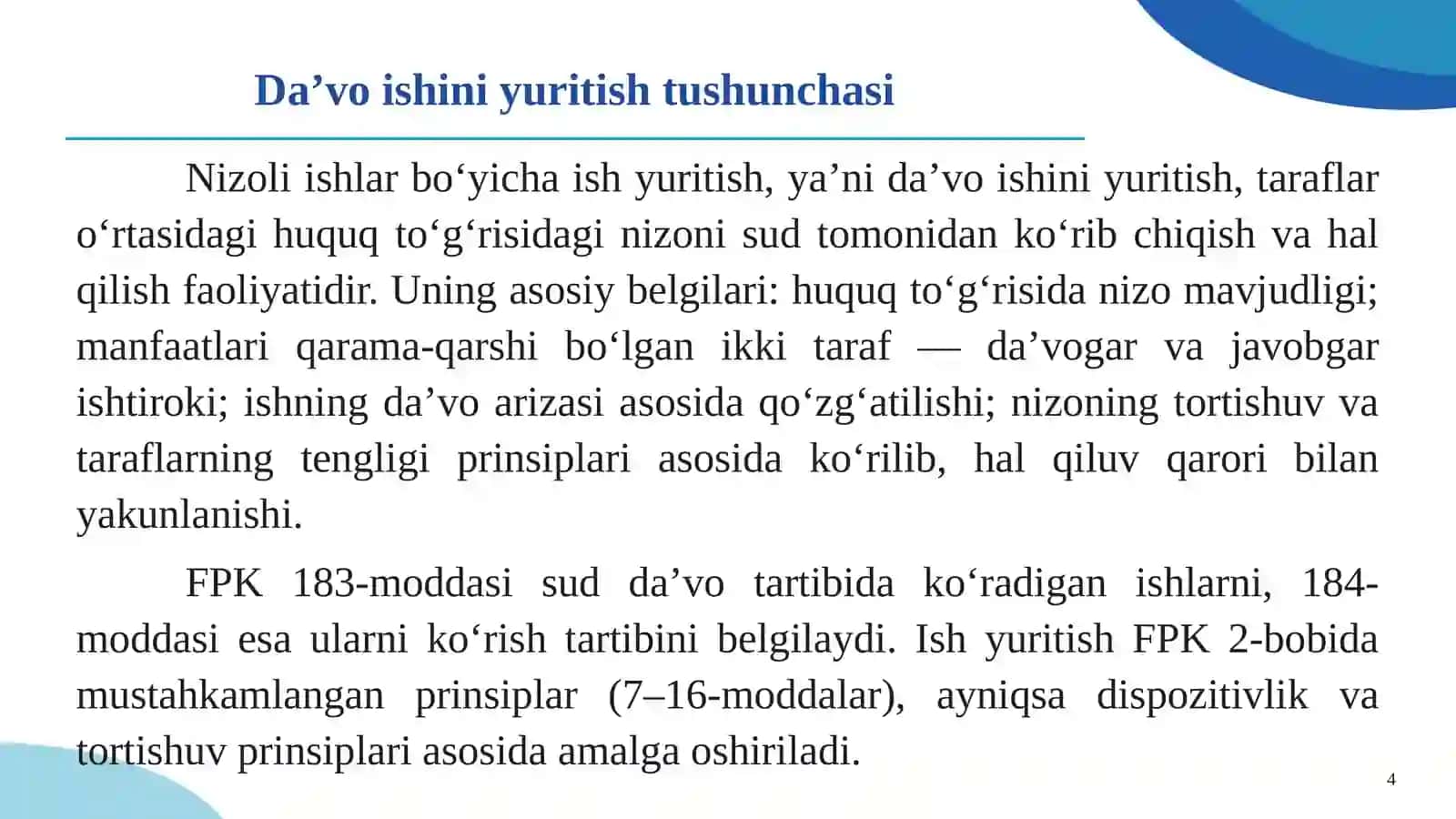 NIZOLI ISHLAR BO‘YICHA SUD ISHINI YURITISH 4