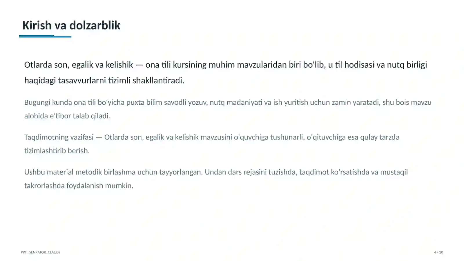 Otlarda son, egalik va kelishik (6-sinf) 4