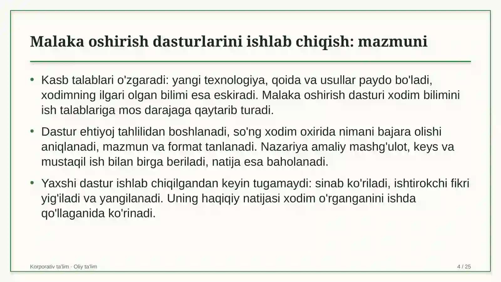 Malaka oshirish dasturlarini ishlab chiqish: mohiyati 4