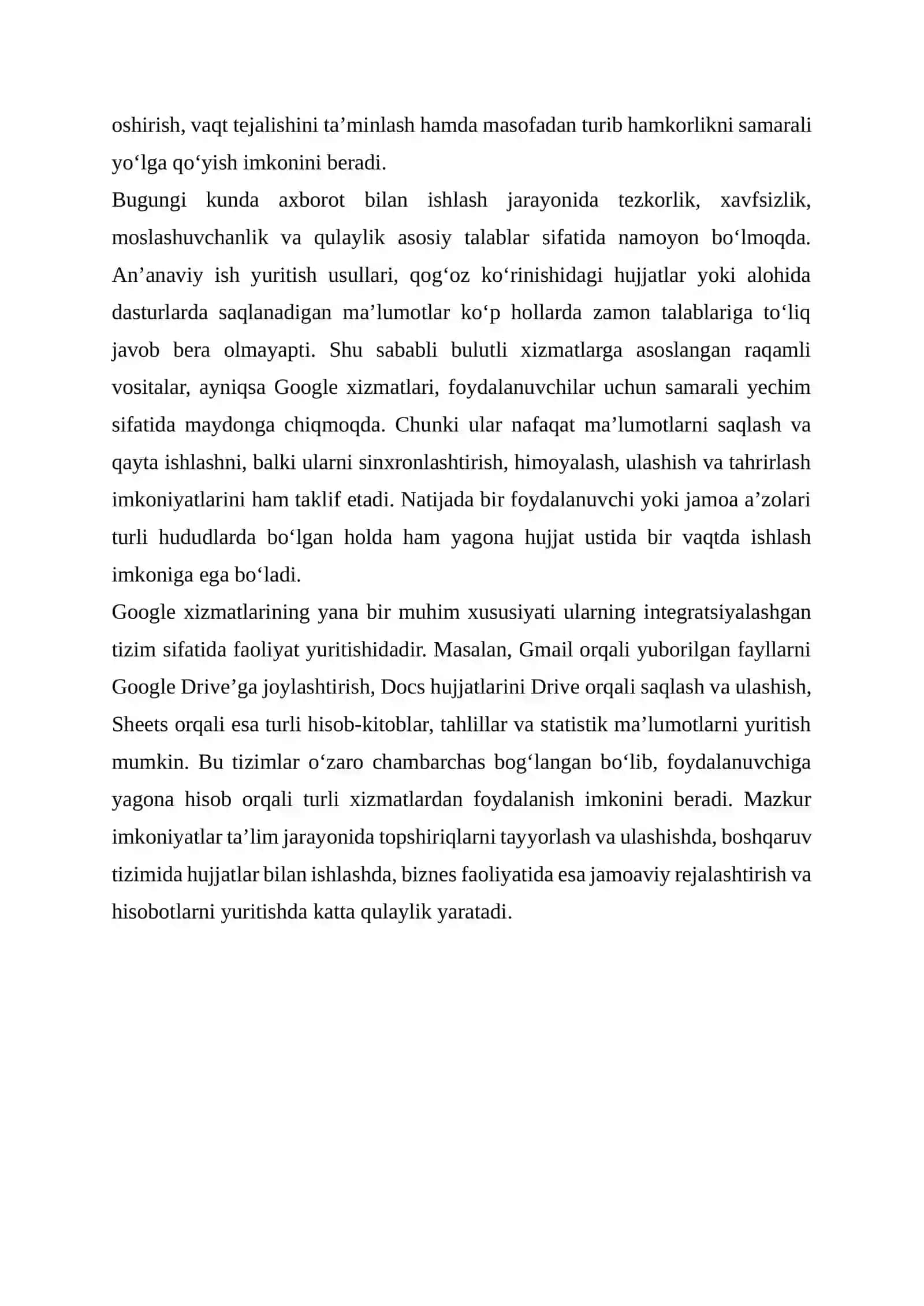 GOOGLE XIZMATLARI: GMAIL, DRIVE, DOCS, SHEETS 4
